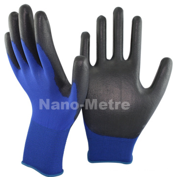 NMSAFETY 13 Gauge gestricktes Marineblau Polyesterfutter beschichtetes schwarzes PU auf Palmenhandschuhen für die Leichtindustrie